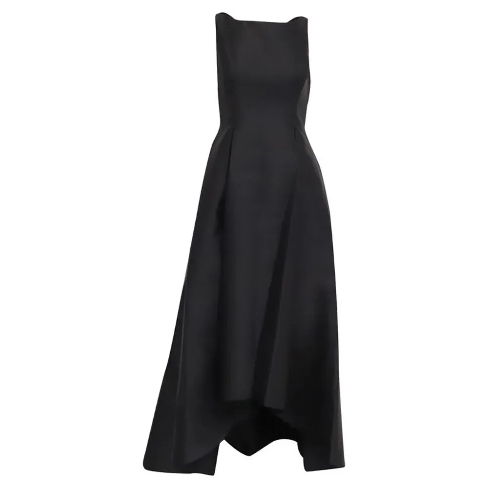 Adrianna Papell Sleeveless Mikado High-Low Gown in Black Polyester